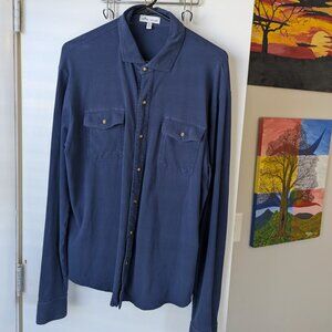 Peter Millar Blue Long Sleeve Snap Shirt Size Medium